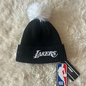 Lakers Black Knit Beanie with White Pom